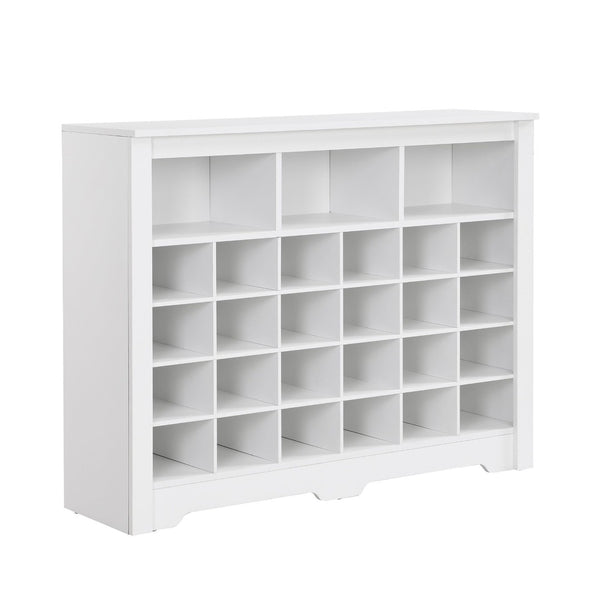 English Elm On-trend Rustic Brown Shoe Cubby Console Holds 24 Pairs with Curved Base Sideboard White WF309308AAK