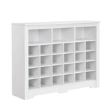 English Elm Sleek Design 24 Shoe Cubby Console, Modern Shoe Cabinet With Curved Base, Versatile Sideboard With High-Quality For Hallway, Bedroom, Living Room, White