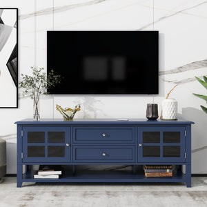 English Elm TV Stand with Modern Sleek Panel Design, Soft-Closing Drawers, Magnetic Doors & Sturdy Storage System Blue WF309280AAC