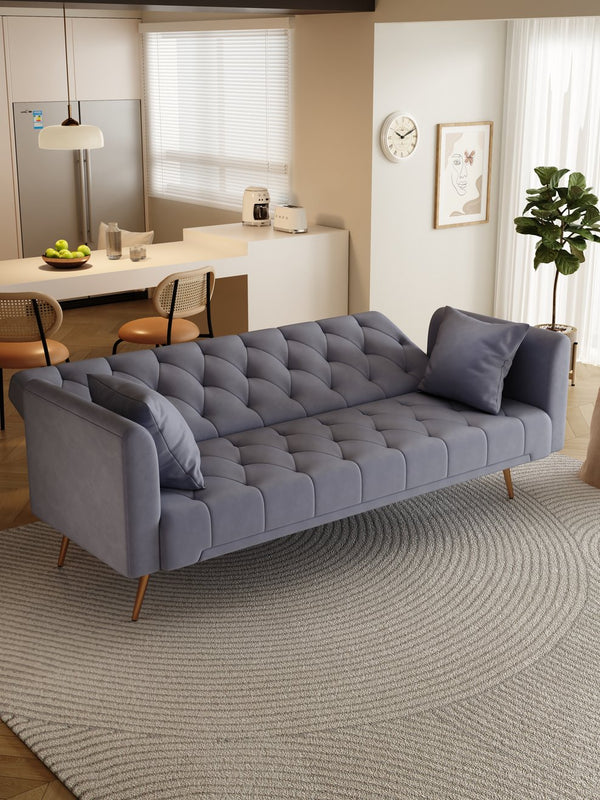 English Elm 71-inch Convertible Loveseat Sofa Velvet Green Pink Beige Blue Gray with Golden Legs, 600LB Capacity, Mid-Century Chic W1658127032