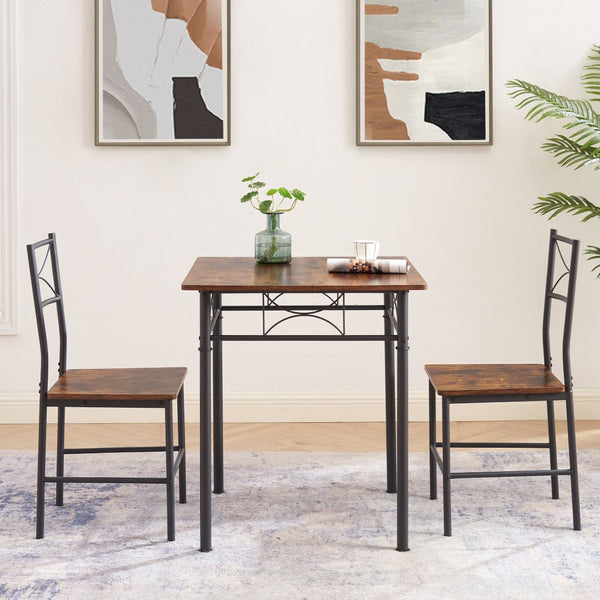 English Elm 3-piece Mid-century Dining Set with Steel Legs for Compact Kitchen Spaces W2167130688