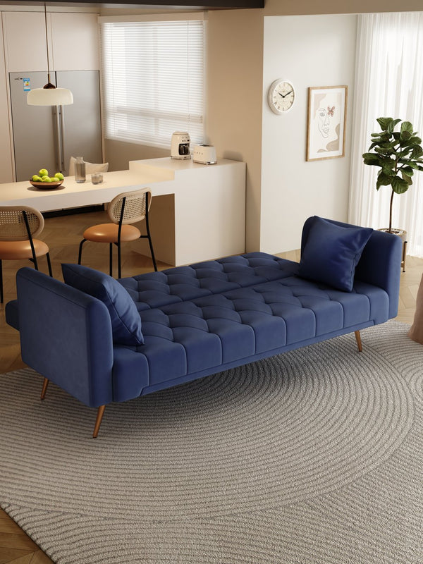 English Elm 71-inch Convertible Loveseat Sofa Bed in Blue Velvet with Gold Legs, 600LB Capacity, Compact Chic W165880950