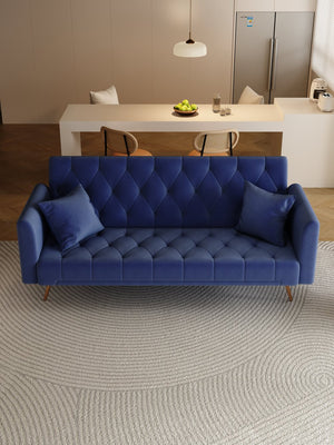 English Elm 71-inch Convertible Loveseat Sofa Bed in Blue Velvet with Gold Legs, 600LB Capacity, Compact Chic W165880950