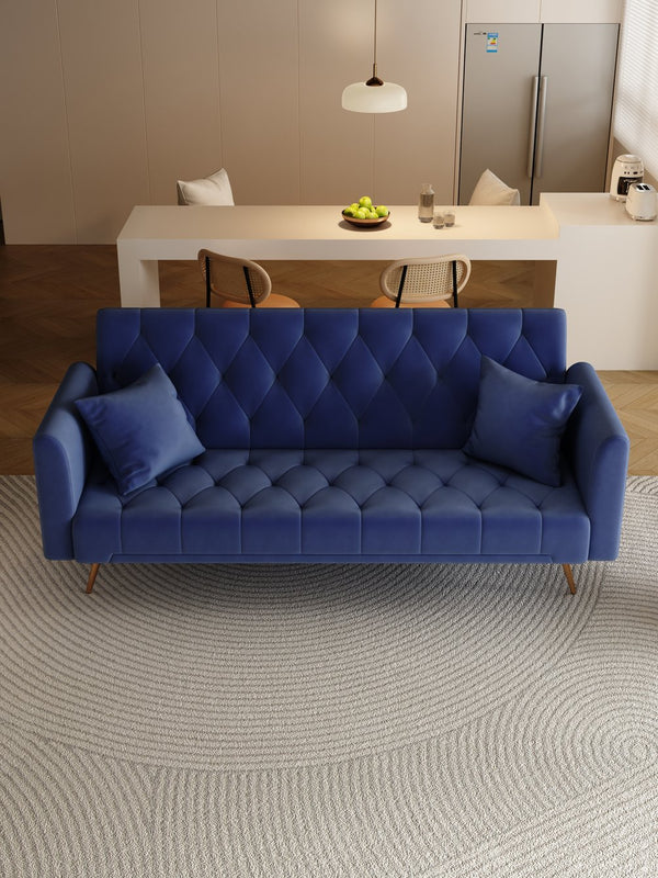 English Elm 71-inch Convertible Loveseat Sofa Bed in Blue Velvet with Gold Legs, 600LB Capacity, Compact Chic W165880950