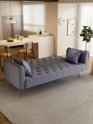 English Elm 71-inch Convertible Loveseat Sofa Velvet Green Pink Beige Blue Gray with Golden Legs, 600LB Capacity, Mid-Century Chic W1658127032