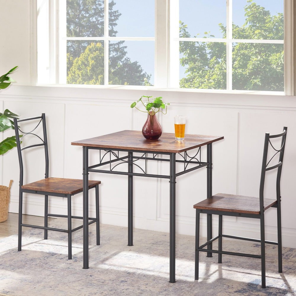 English Elm 3-piece Mid-century Dining Set with Steel Legs for Compact Kitchen Spaces W2167130688