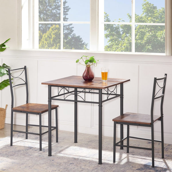 English Elm 3-piece Mid-century Dining Set with Steel Legs for Compact Kitchen Spaces W2167130688