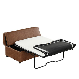 English Elm Twin Folding Ottoman Guest Sleeper Pu Leather Convertible Bed for Studio Apartments Brown WF307724AAD