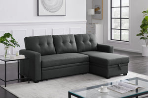 English Elm Upholstered Convertible Pull-Out Sectional Sofa with Chaise and Removable Cushions for Guests Dark Gray B102S00001