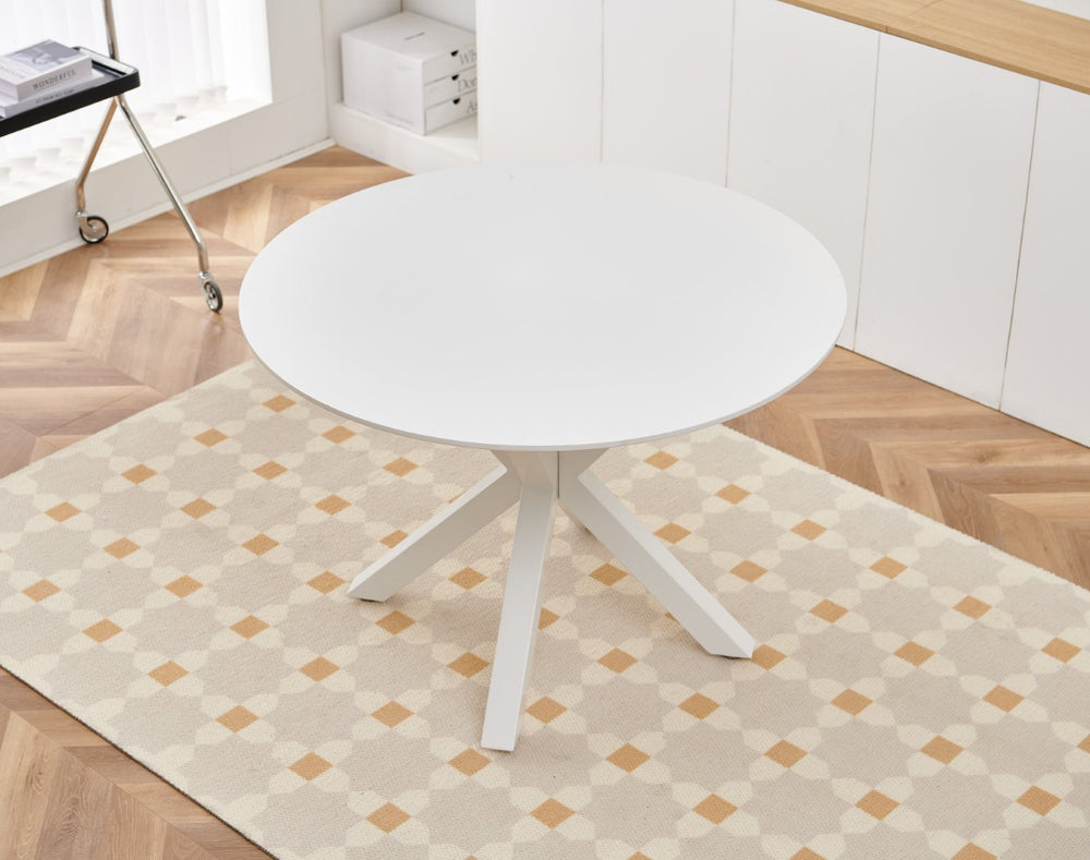 English Elm 42.1"white Round Pedestal Dining Table Seats Six Mid-century Mdf Top Cross Base W234122455