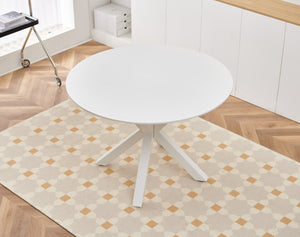 English Elm 42.1"white Round Pedestal Dining Table Seats Six Mid-century Mdf Top Cross Base W234122455