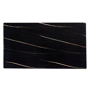 English Elm Modern Minimalist Dining Table With Black Glass Top & Gold Metal Legs - Versatile For Any Space W1151S04321
