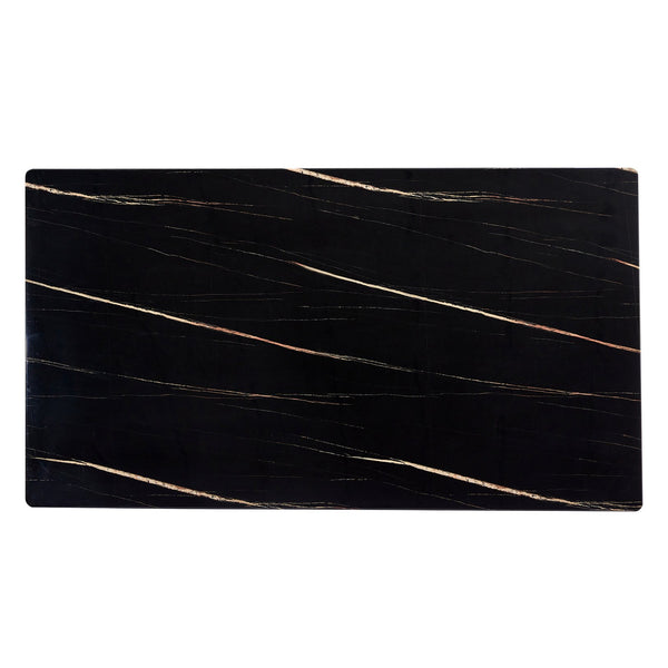 English Elm Modern Minimalist Dining Table With Black Glass Top & Gold Metal Legs - Versatile For Any Space W1151S04321