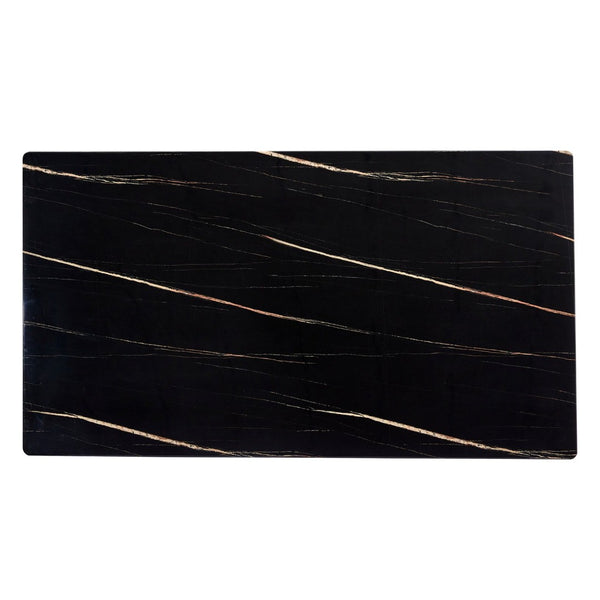 English Elm Only Tempered Glass Tabletop Gold Marble Vein Pattern Large Dining Desk Surface Black W1151119529