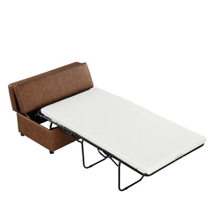 English Elm Twin Folding Ottoman Guest Sleeper Pu Leather Convertible Bed for Studio Apartments Brown WF307724AAD