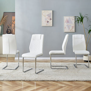 English Elm Modern Padded Dining Chair with Faux Leather Upholstery and Metal Legs — Comfortable, Easy Assembly, Floor-Protecting Feet, Set of 4 White W115168230