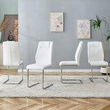 English Elm Modern Dining Chairs With Faux Leather Padded Seat Dining Living Room Chairs Upholstered Chair With Metal Legs Design For Kitchen, Living, Bedroom, Dining Room Side Chairs Set Of 8 (White+Pu )C-001