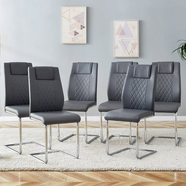 English Elm Modern Dining Chairs Set of 6 Faux Leather Upholstered Seats with High-Density Foam & Metal Legs, Sleek Comfort Grey W115181773