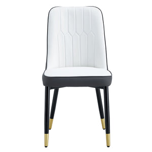 English Elm A modern dining chair with dual-tone PU upholstery, padded comfort seat and sturdy black metal legs White+gray W1151138287