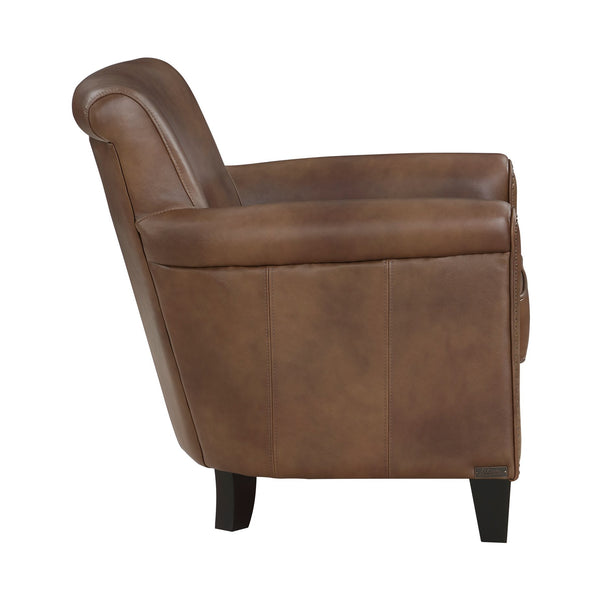 English Elm Classic Transitional Braintree Accent Chair Brown Top-Grain Leather Split-Grain Match Nailhead Trim Seating 31.5x35x34" B011130718