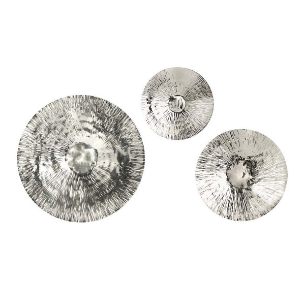 English Elm Silver Stainless Steel Textured Disc Wall Art Set of 3 for Modern Home Decor W2078130315