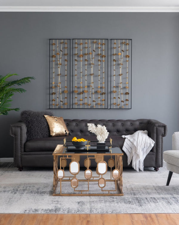 English Elm Set of 3 Iron Sculptural Wall Panels Gold Disc Cascade Art for Modern Living Spaces W2078130317