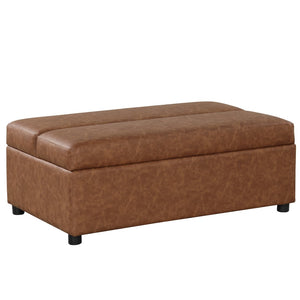 English Elm Twin Folding Ottoman Guest Sleeper Pu Leather Convertible Bed for Studio Apartments Brown WF307724AAD