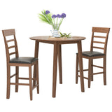 English Elm 3 Piece s Retro Round Counter Height Drop-Leaf Table With 2 Upholstered Chairs Rubber Wood Dining Table Set Pub Set With Pu Leather Cushion For Small Space Kitchen Walnut Color