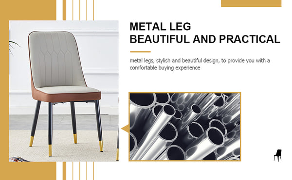 English Elm A modern dining chair with dual-tone PU upholstery, padded comfort seat and sturdy black metal legs Brown+Light Gray W1151138283