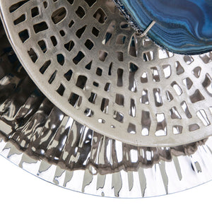 English Elm Silver Metallic Aluminum Disc Wall Art Set of 3 with Blue Agate Sculptural Accents W2078130319