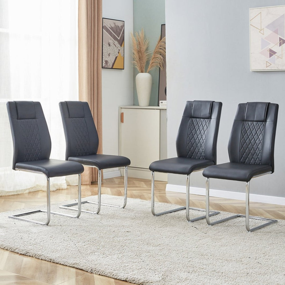 English Elm Modern Faux Leather Dining Side Chairs Set of 4 with Chrome Legs for Kitchen Table Black W115168231