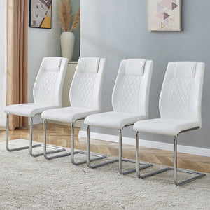 English Elm Modern Padded Dining Chair with Faux Leather Upholstery and Metal Legs — Comfortable, Easy Assembly, Floor-Protecting Feet, Set of 4 White W115168230