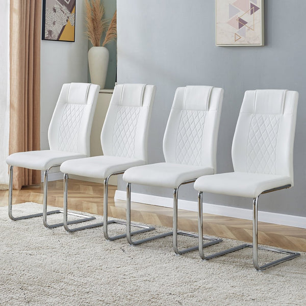English Elm Modern Padded Dining Chair with Faux Leather Upholstery and Metal Legs — Comfortable, Easy Assembly, Floor-Protecting Feet, Set of 4 White W115168230