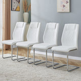 English Elm Modern Dining Chairs With Faux Leather Padded Seat Dining Living Room Chairs Upholstered Chair With Metal Legs Design For Kitchen, Living, Bedroom, Dining Room Side Chairs Set Of 8 (White+Pu )C-001