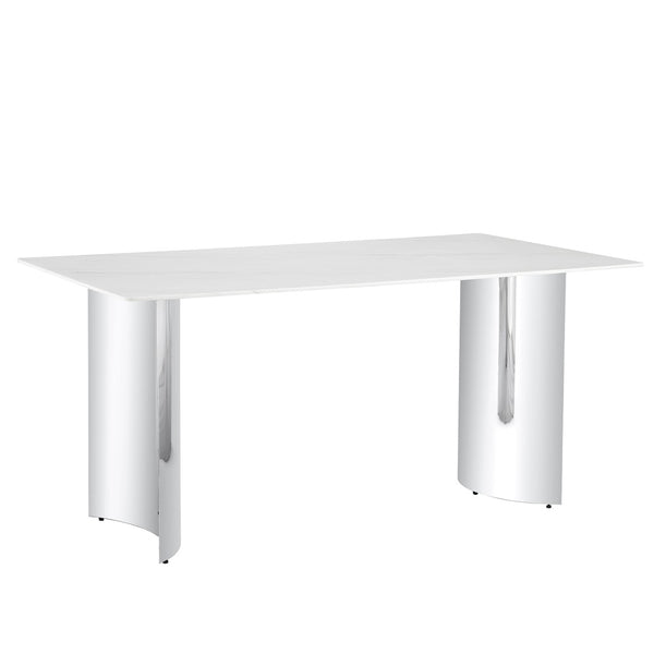 English Elm Only Tempered Glass Tabletop Gold Marble Vein Pattern Large Dining Desk Surface White W1151119533