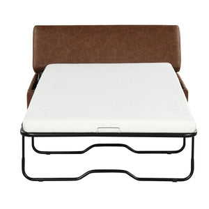 English Elm Twin Folding Ottoman Guest Sleeper Pu Leather Convertible Bed for Studio Apartments Brown WF307724AAD