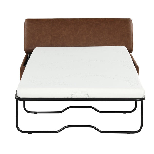 English Elm Twin Folding Ottoman Guest Sleeper Pu Leather Convertible Bed for Studio Apartments Brown WF307724AAD