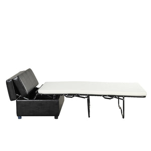 English Elm Twin Folding Ottoman Guest Sleeper Pu Leather Convertible Bed for Studio Apartments Black Pu WF307724AAB