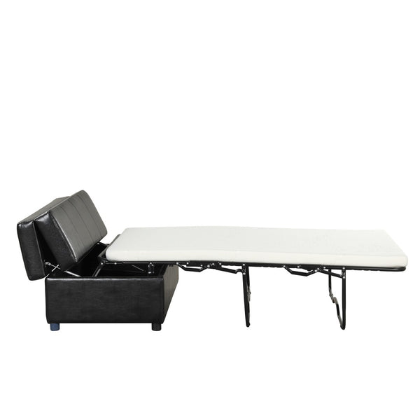 English Elm Twin Folding Ottoman Guest Sleeper Pu Leather Convertible Bed for Studio Apartments Black Pu WF307724AAB