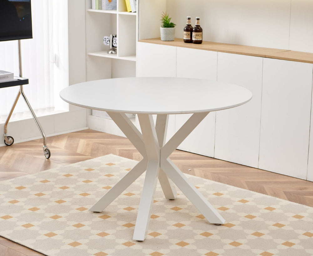 English Elm 42.1"white Round Pedestal Dining Table Seats Six Mid-century Mdf Top Cross Base W234122455