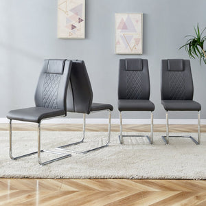 English Elm Modern Faux Leather Dining Side Chairs Set of 4 with Chrome Legs for Kitchen Table Grey W115168232