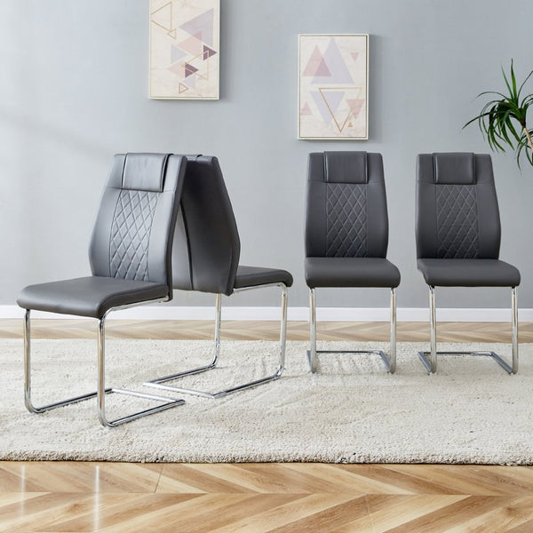 English Elm Modern Pu Leather Upholstered Dining Chairs Set of 8 with Chrome Metal Legs for Kitchen Grey W1151S00425