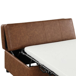 English Elm Twin Folding Ottoman Guest Sleeper Pu Leather Convertible Bed for Studio Apartments Brown WF307724AAD