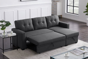 English Elm Upholstered Convertible Pull-Out Sectional Sofa with Chaise and Removable Cushions for Guests Dark Gray B102S00001