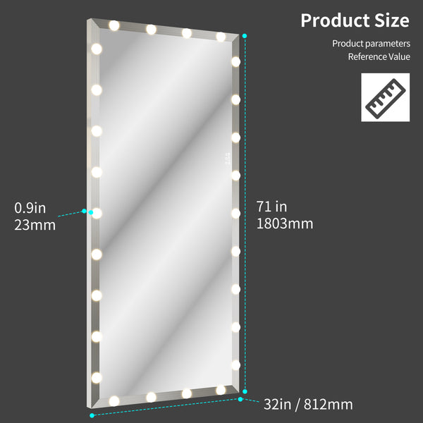 English Elm Hollywood Oversized 72x32 LED Full Length Mirror with Touch Control, 3 Color & Brightness Modes, Silver W708P379305