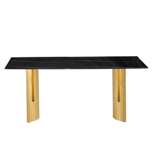 English Elm Only Tempered Glass Tabletop Gold Marble Vein Pattern Large Dining Desk Surface Black W1151119529