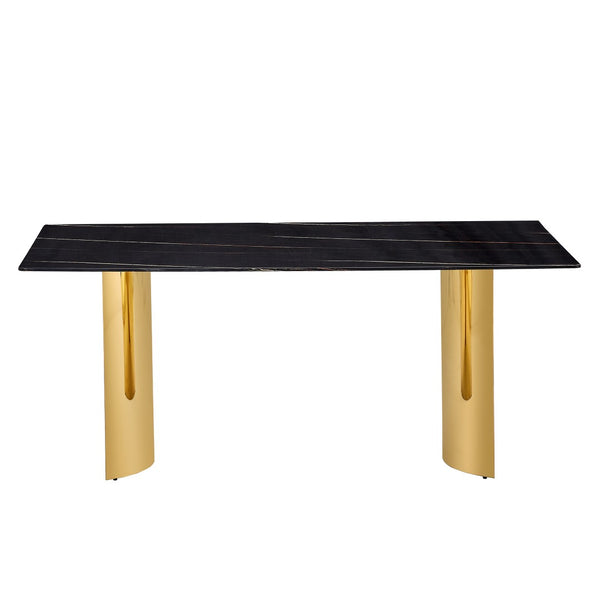 English Elm Only Tempered Glass Tabletop Gold Marble Vein Pattern Large Dining Desk Surface Black W1151119529