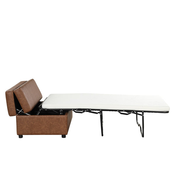English Elm Twin Folding Ottoman Guest Sleeper Pu Leather Convertible Bed for Studio Apartments Brown WF307724AAD