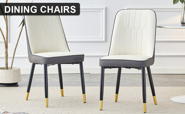 English Elm A modern dining chair with dual-tone white & gray PU, padded seat and black metal legs, set of 2 W1151P147207