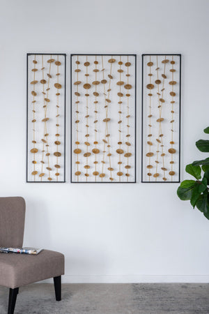 English Elm Set of 3 Iron Sculptural Wall Panels Gold Disc Cascade Art for Modern Living Spaces W2078130317
